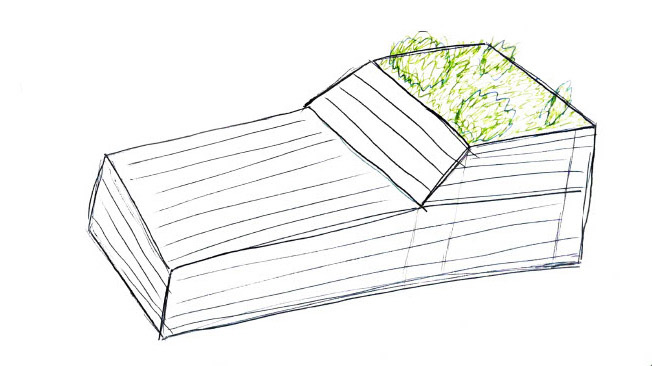 croquis de bancs 2 en 1 : partie pour s'asseoir et partie avec un bac à plantes