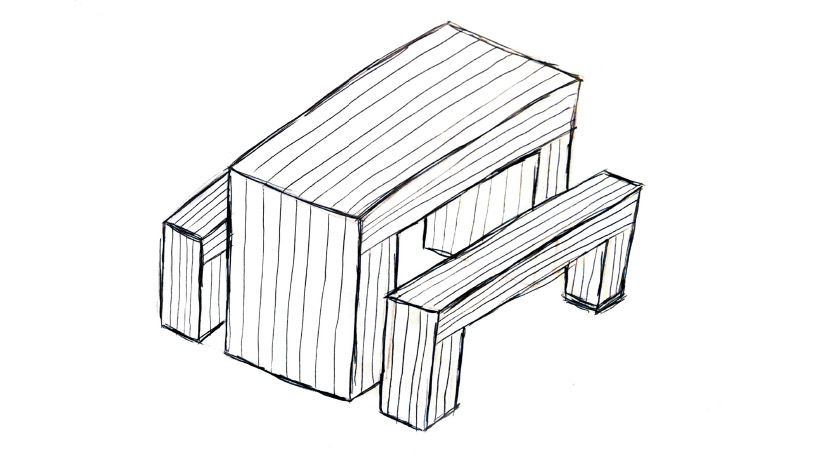 croquis d'une table et de 2 bancs